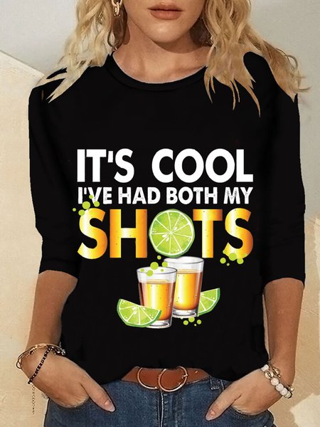 

Casual Long Sleeve Round Neck Plus Size Printed Tops T-shirts, Black, T-Shirts