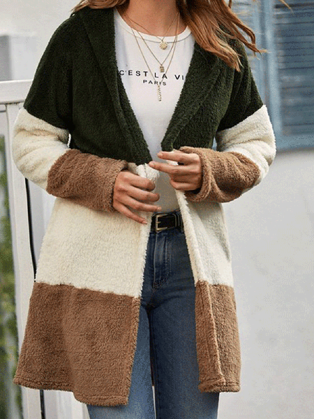 

Hooded Solid Loosen Outerwear, As picture, Outerwear