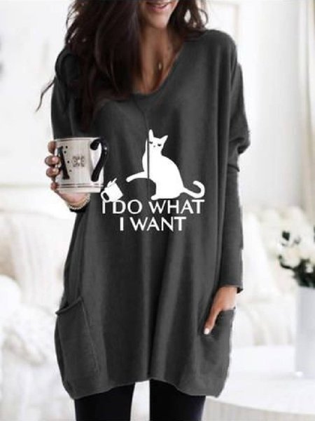 

Casual V Neck Animal Shirts & Tops, Deep gray, Tops
