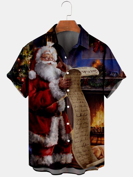 

Mens Christmas Printed Casual Breathable Short Sleeve Shirts, Red, Men's Floral shirt