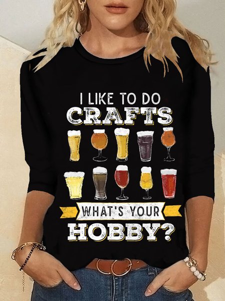 

Casual Long Sleeve Round Neck Plus Size Printed Tops T-shirts, Black, T-Shirts