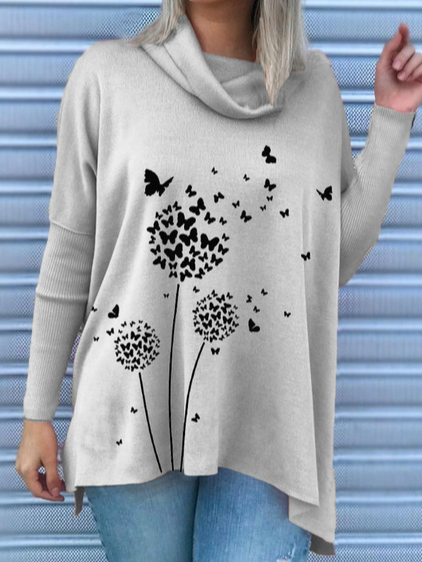 

Casual Batwing High Neck Plants Shirts & Tops, Gray, Tunics