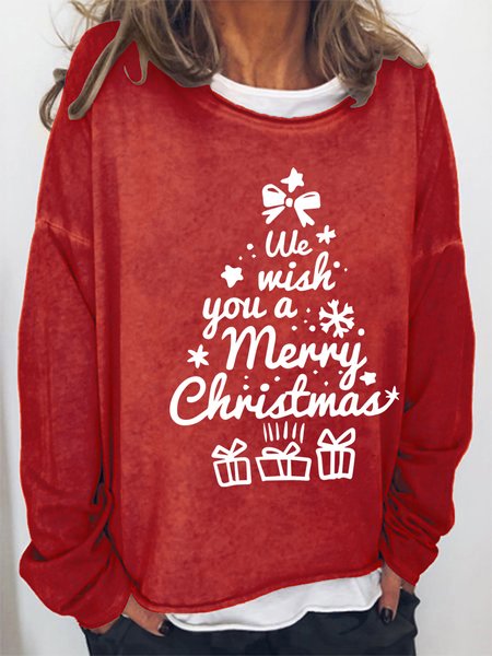 

We Wish You A Merry Christmas Crew Neck Sweatshirts, Red, Hoodies&Sweatshirts
