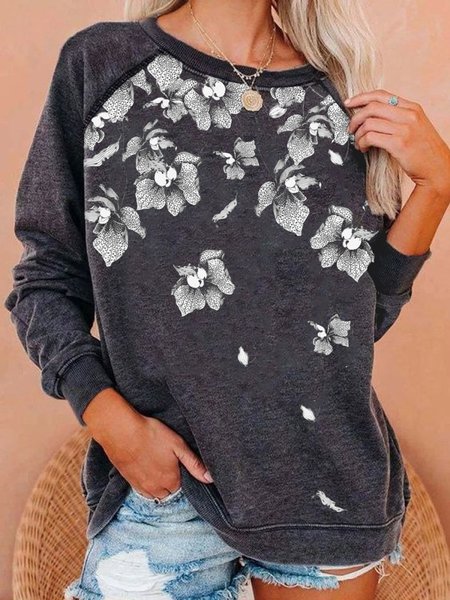 

Casual Household Daily Vintage Loosen Shirts & Tops, Deep gray, Hoodies & Sweatshirts