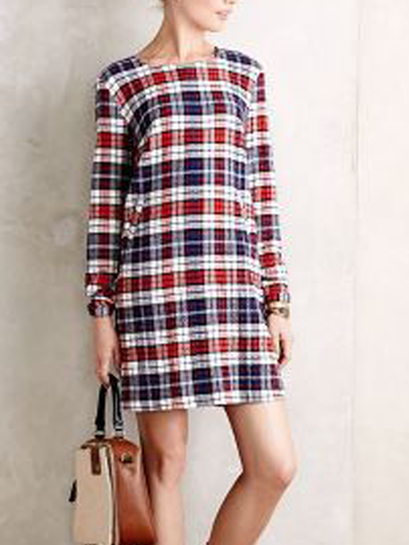 

Household Daily Vintage Casual Loosen Dresses, White-red, Casual Dresses