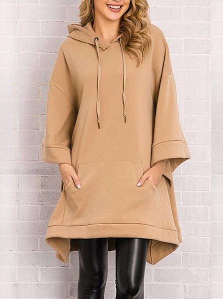 

Plain Casual Flare Sleeve Loosen Dresses, Khaki, Mini Dresses