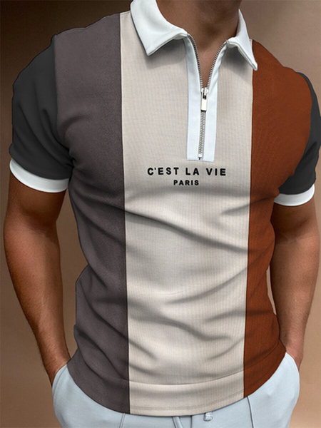

Vintage Color Block Lapel Shirts & Tops, As picture, Men's t-shirts