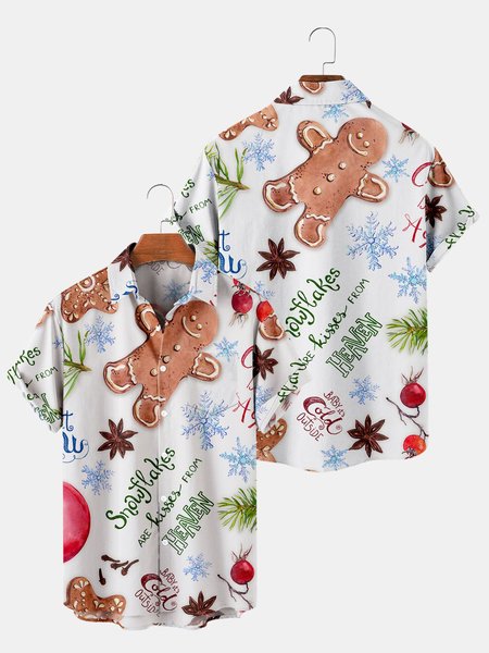 

Short Sleeve Shirt Collar Christmas Shirts & Tops, As picture, Men's Floral shirt