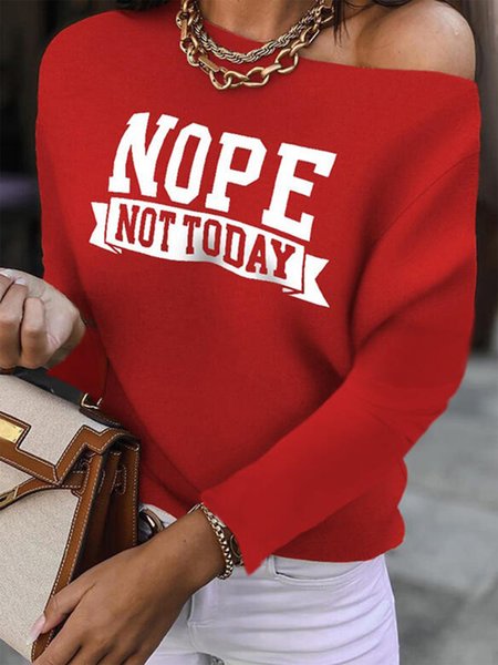 

no Non Oggi Lettere Stampato Maniche Lunghe taglia grande Casuale Top, Rosso, Blouses & Shirts