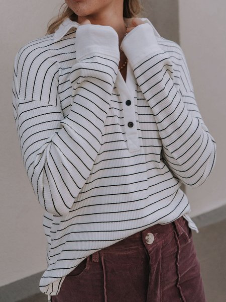 

Loosen Striped Casual Shirts & Tops, White, Tops