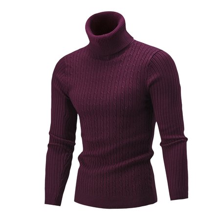 

High Neck Long Sleeve Cotton Sweater, Wine red, Sweater