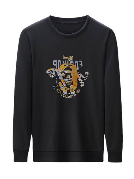 

Retro Graphic Long Sleeve Casual Sweatshirt, Black, Hoodies&Sweatshirts