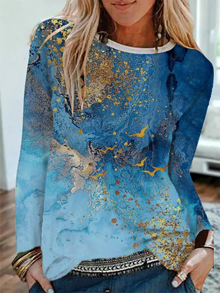 

Plus size Printed Casual T-shirt, Blue, T-Shirts