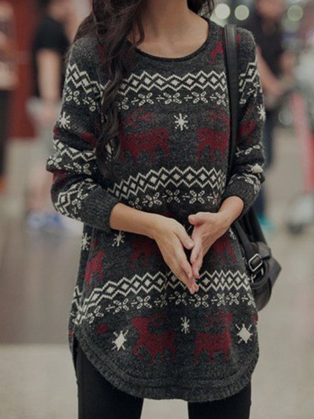 

Printed Crew Neck Shirts & Tops, As picture, Tops