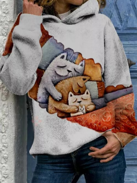 

Off Shoulder Cotton Blends Animal Sweatshirt, Gray, Hoodies & Sweatshirts