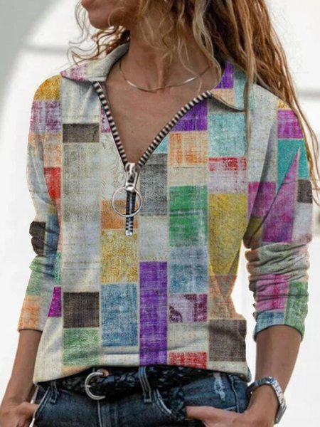 

Boho Lapel Geometric Shirts & Tops, Multicolor, T-Shirts