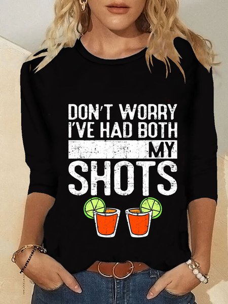 

Casual Long Sleeve Round Neck Plus Size Printed Tops T-shirts, Black, T-Shirts