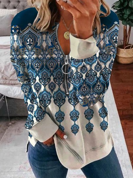 

V Neck Loosen Boho Sweatshirts, Blue, Hoodies & Sweatshirts