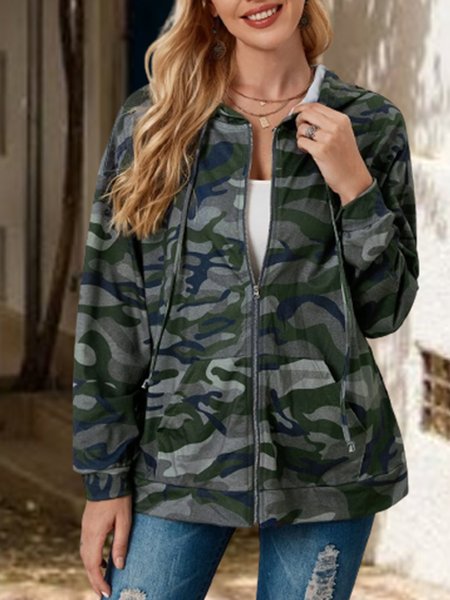 

Loosen Camo V Neck Outerwear, Multicolor, Jackets
