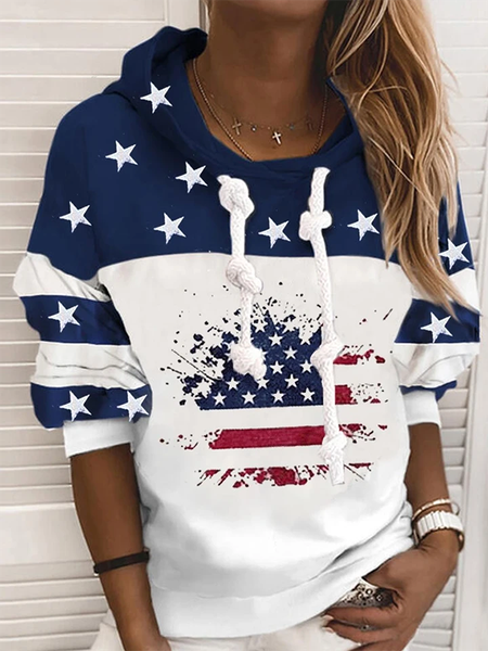 

Flag Printed Hooded Long Sleeve Casual Sweatshirt, Multicolor, Hoodies & Sweatshirts