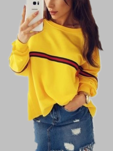 

Loosen Cotton Crew Neck Tops, Yellow, Tops