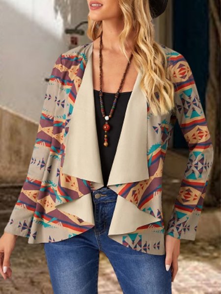 

Loosen Collarless Graphic Outerwear, Multicolor, Cardigans