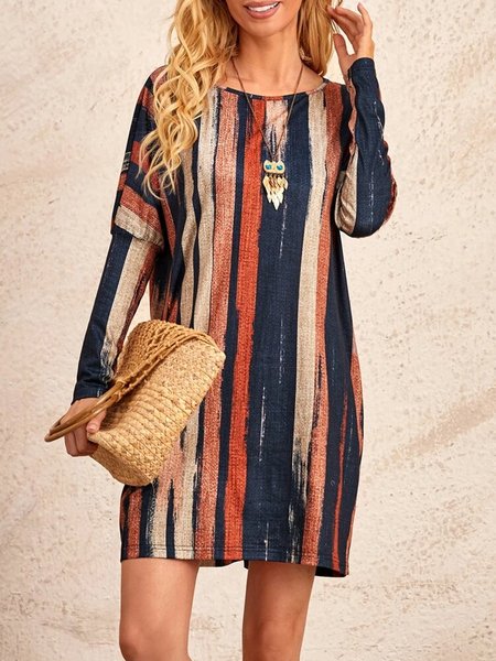 

Striped Crew Neck Loosen Dresses, Multicolor, Tie dye dress