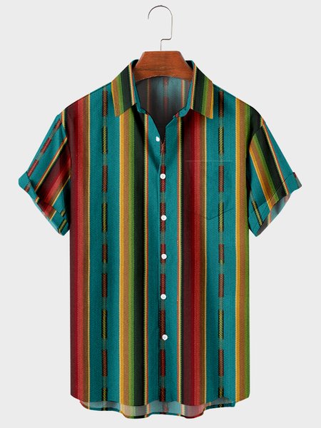 

Mens Multi Color Graffiti Chest Pocket Round Hem Loose Short Sleeve Shirts, Blue, Men's Floral shirt