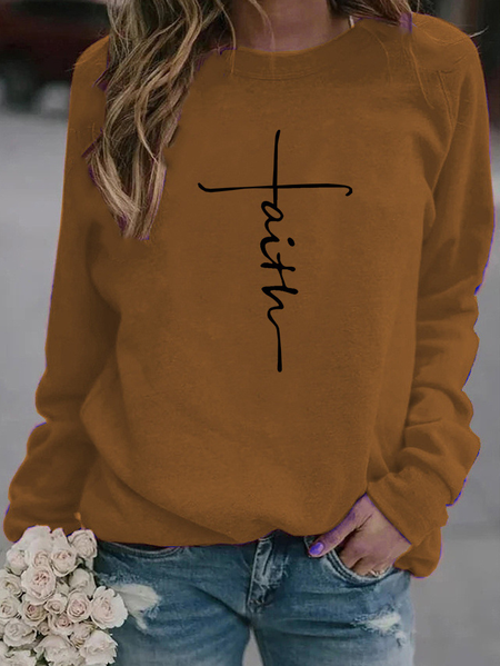 

Letter Loosen Cotton Shirts & Tops, Brown, Tops