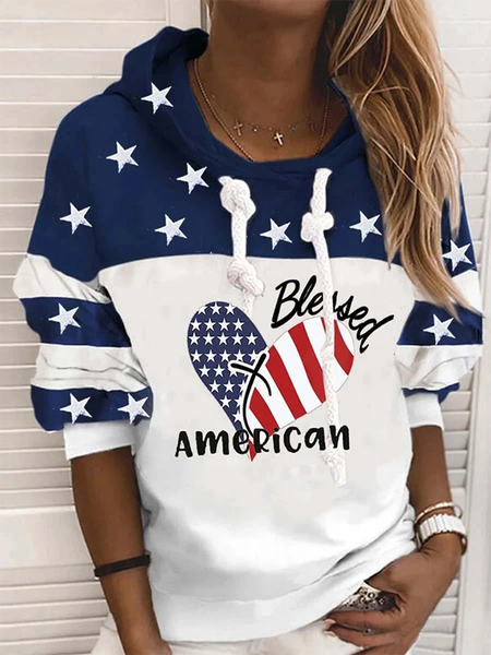 

Hooded Flag Casual Long Sleeve Sweatshirt, Multicolor, Hoodies & Sweatshirts