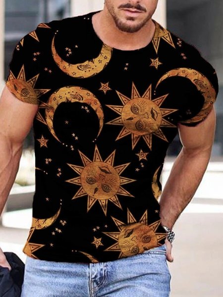 

Crew Neck Short Sleeve Shirts & Tops, As picture, Men's t-shirts
