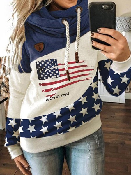 

Plus size Hooded Casual Flag Sweatshirt, Blue, Hoodies & Sweatshirts