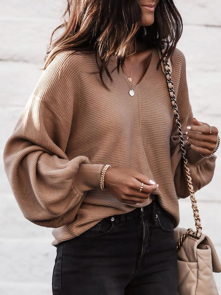 

Plus size Casual V Neck Sweater, Coffee, Knitwear & Sweaters