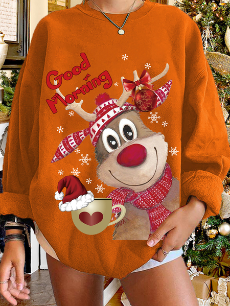 

Crew Neck Loosen Animal Shirts & Tops, Orange, Hoodies & Sweatshirts