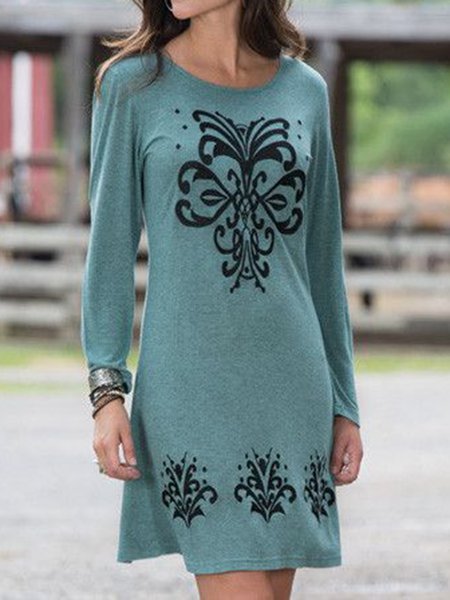 

Regular Fit Round Neck Dresses, Green, Mini Dresses