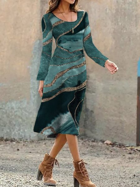 

Regolare In forma Abito, Verde, Midi Dresses