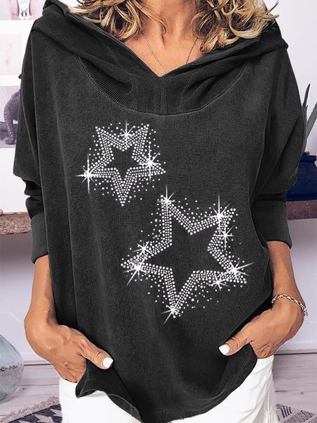 

Geometric Hooded Loosen Sweatshirt, Black, Hoodies & Sweatshirts