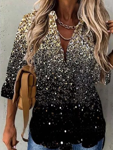 

Elegant Loosen Shirt Collar Ombre Shirts & Tops, Black, Blouses & Shirts