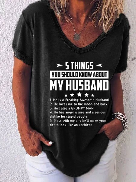 

Five Things About My Husband Shirts & Tops, Black, T-shirts