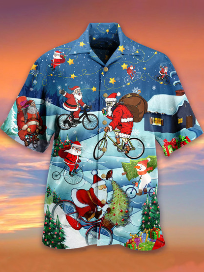 

Short Sleeve Christmas Shirts & Tops, Blue, Men's Floral shirt