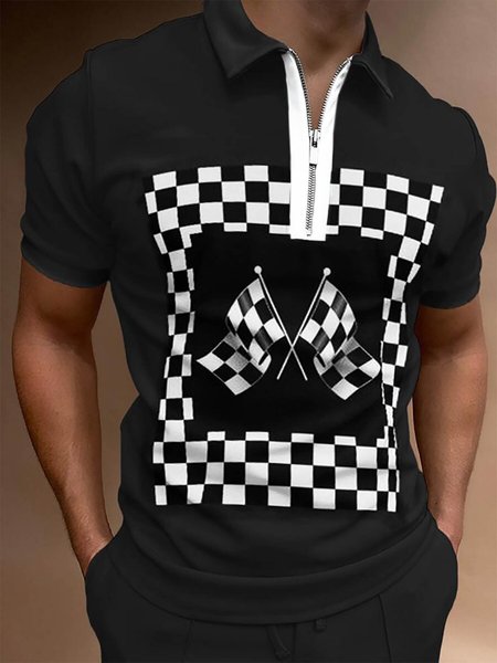 

Grid Graphic Short Sleeve Casual Top, As picture, Blouses&Shirts