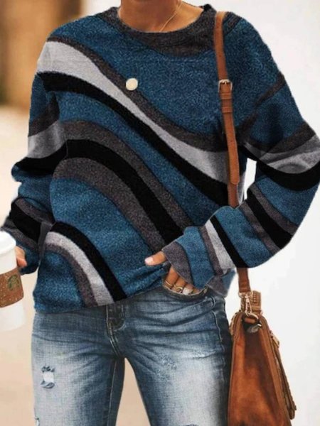 

Casual Long Sleeve Crew Neck Printed Sweatshirt, Dark_blue, Hoodies & Sweatshirts