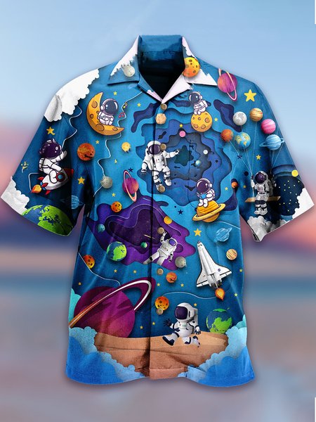 

Short Sleeve Casual Shirts & Tops, As picture, Men's Floral shirt