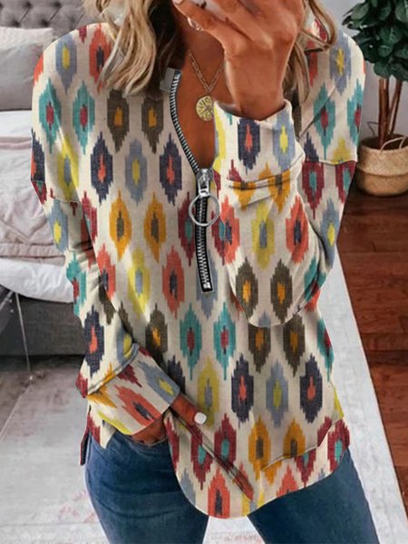 

Geometric Loosen Vintage Sweatshirt, As picture, Hoodies & Sweatshirts