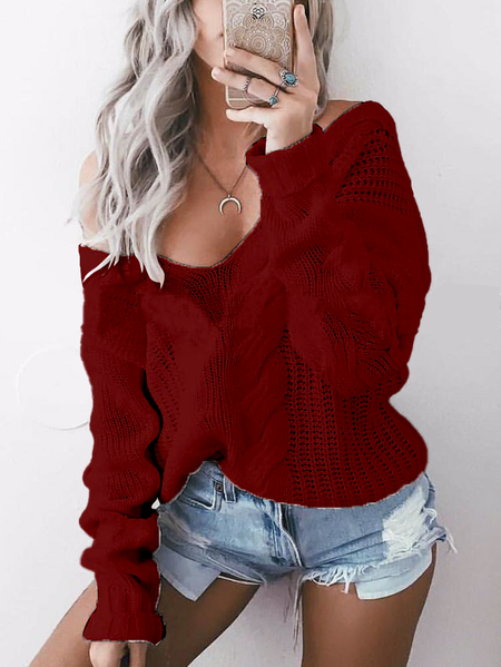 

Loosen V Neck Sweater, Wine red, Knitwear & Sweaters