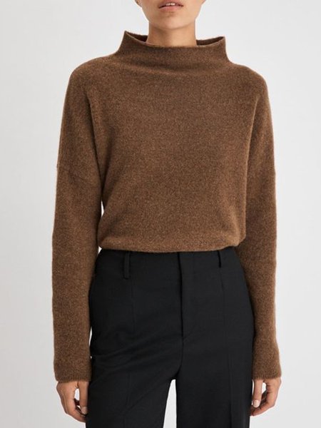 

Off Shoulder Stand Collar Regular Fit Sweater, Coffee, Pullovers