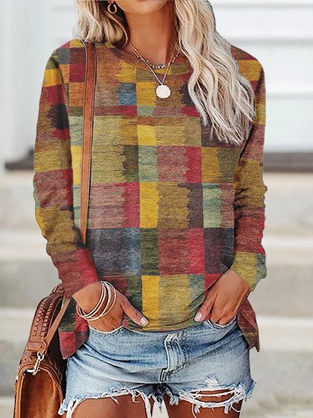 

Plus size Geometric Printed Casual Shirts & Tops, Multicolor, T-Shirts