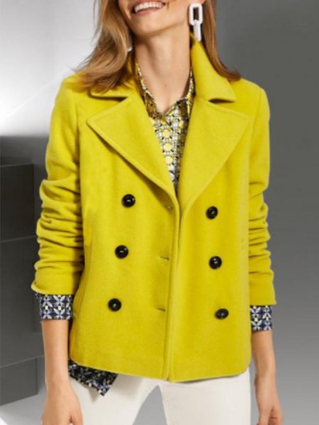 

Loosen Elegant Buttoned Outerwear, Yellow, Coats