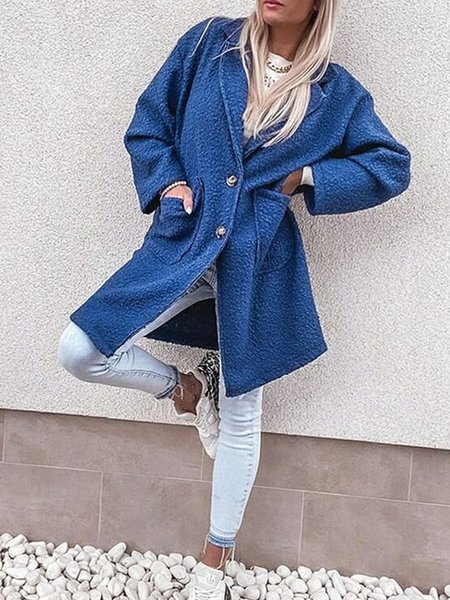 

Casual Off Shoulder Plain Outerwear, Blue, Outerwear