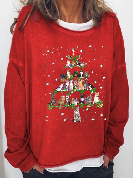 

Xmas Tree Cute Cat Regular Fit Sweatshirt, Red, Hoodies&Sweatshirts